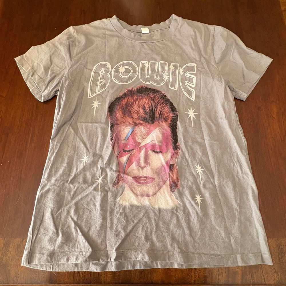 David Bowie Aladdin Sane Graphic T-Shirt Gray Vintage‎ Style Rock Tee Size S